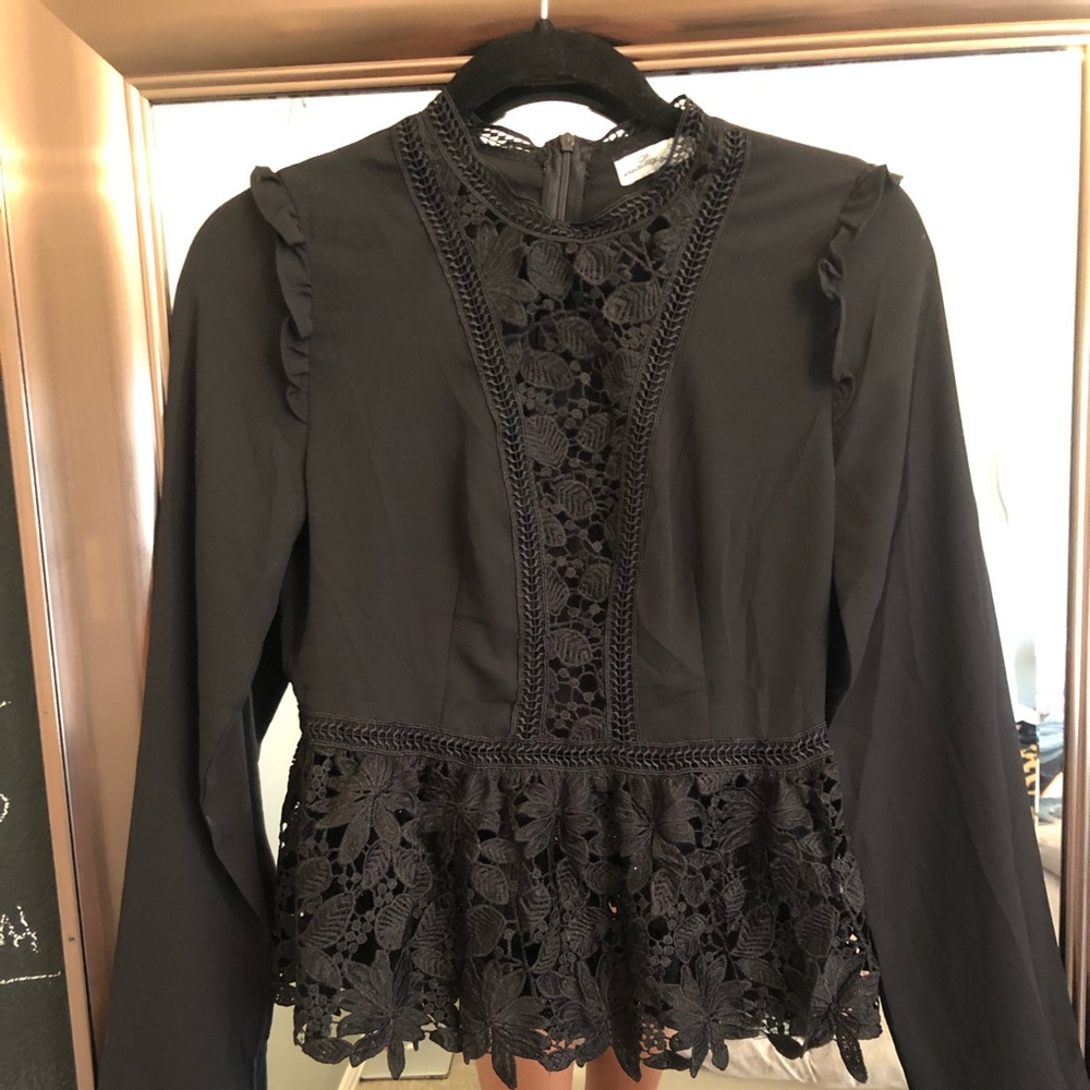 Laser cut floral black top